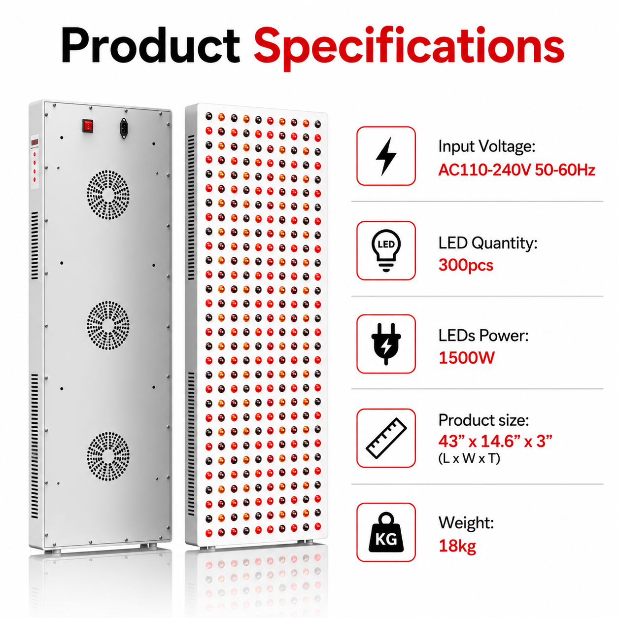 Red Light Therapy & Near Infrared Light Therapy Panel, Full Body, 1500W