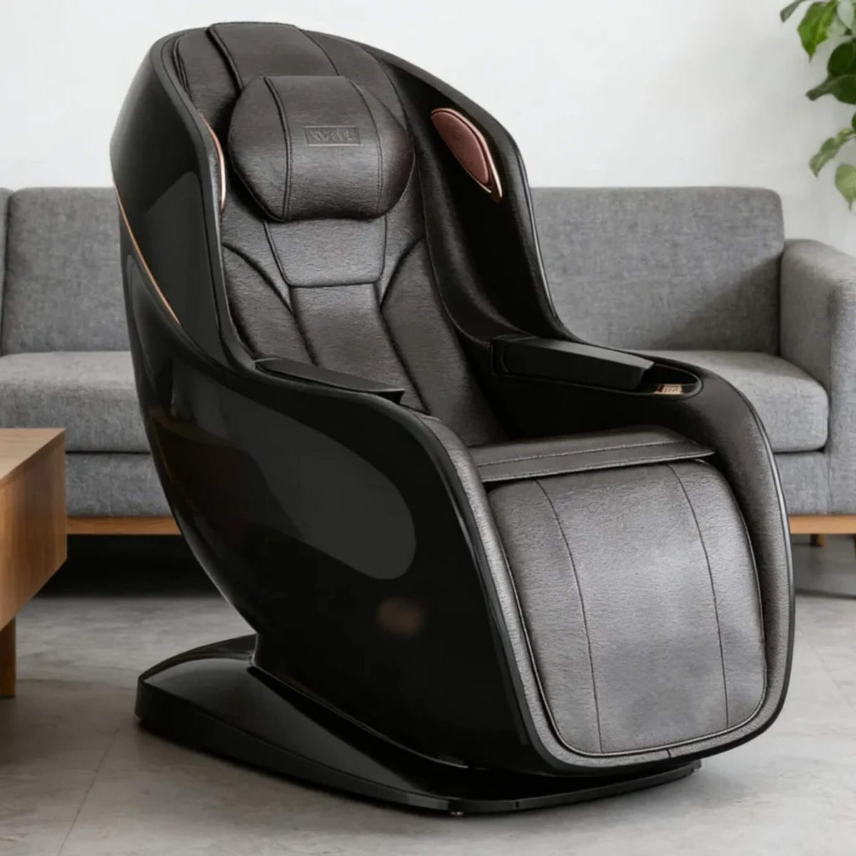 DR.BOSS FJ-2025 Pro Wave massage chair in black leather in a living room setting
