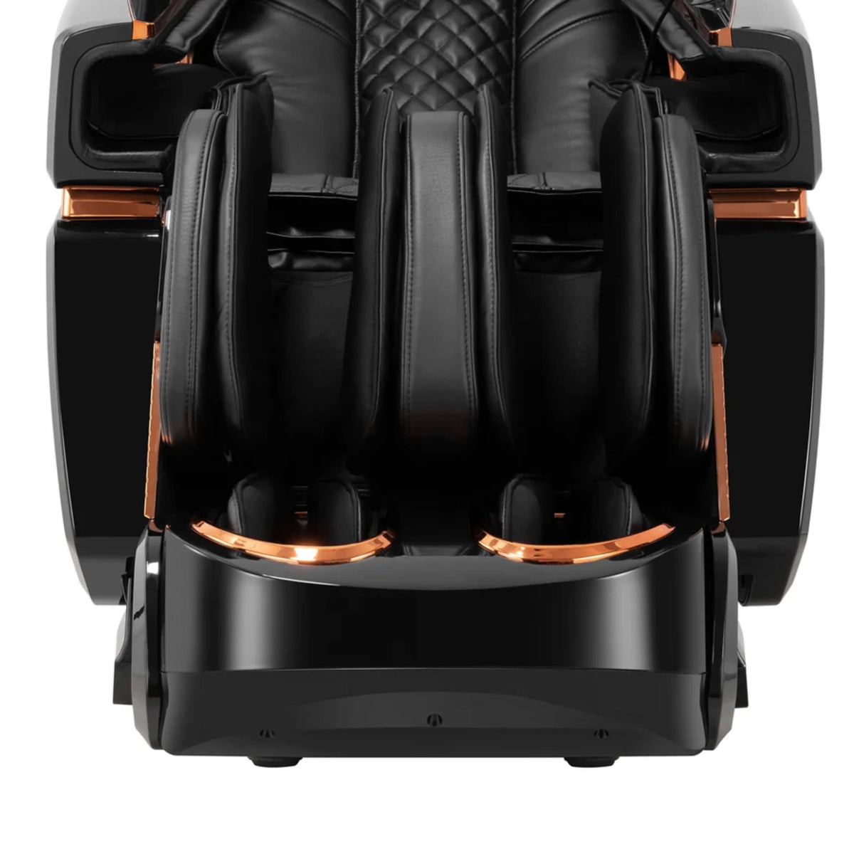 Close-up of the Dr. Fuji FJ-8500 Plus foot and calf massage system with full leg air compression and reflexology rollers.