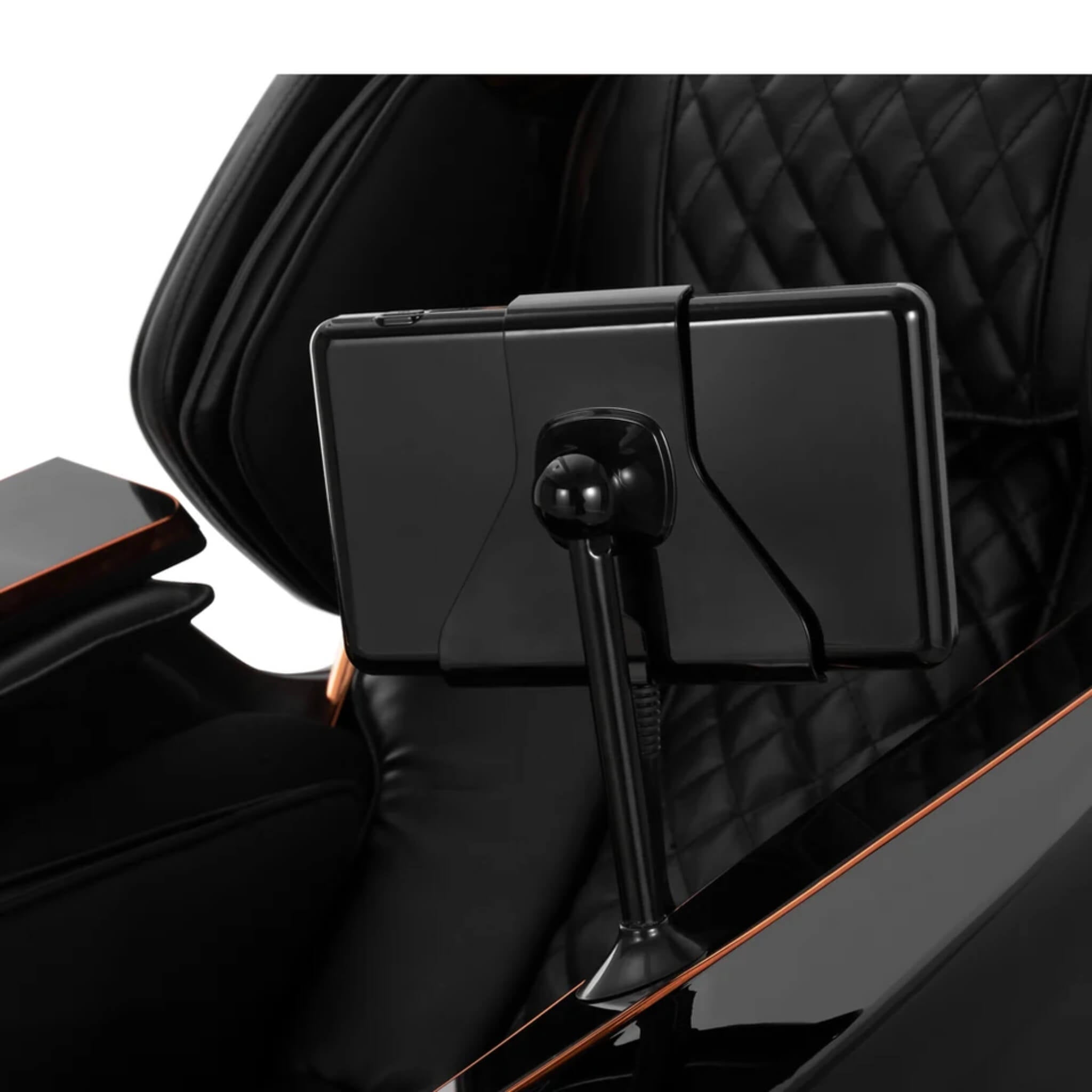 Dr. Fuji FJ-8500 Plus AI 4D massage chair with adjustable tablet holder for hands-free entertainment during massage sessions.