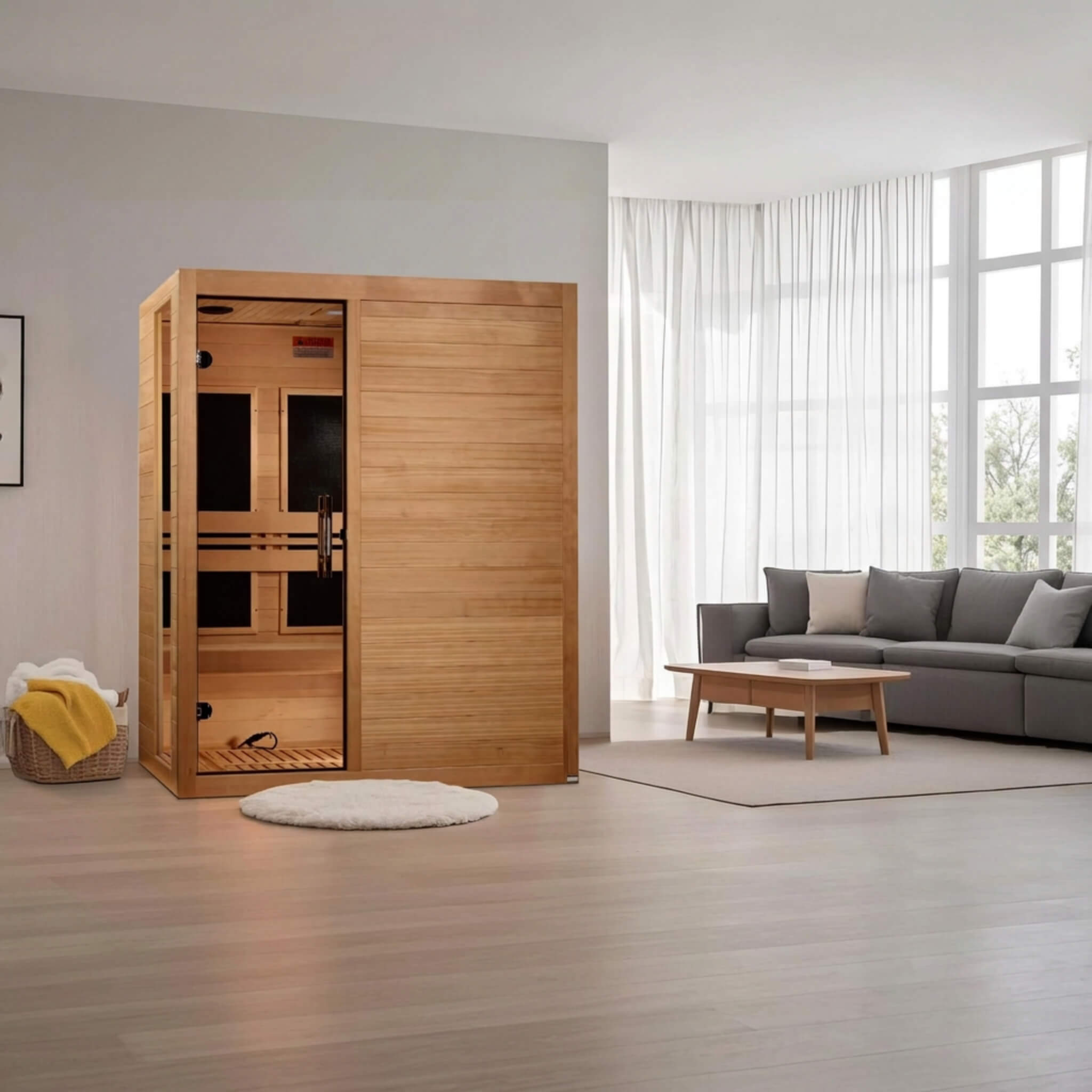 Dynamic Toscana DYN-6315-05 Elite 3 Person Ultra Low EMF FAR Infrared Sauna in a modern living space