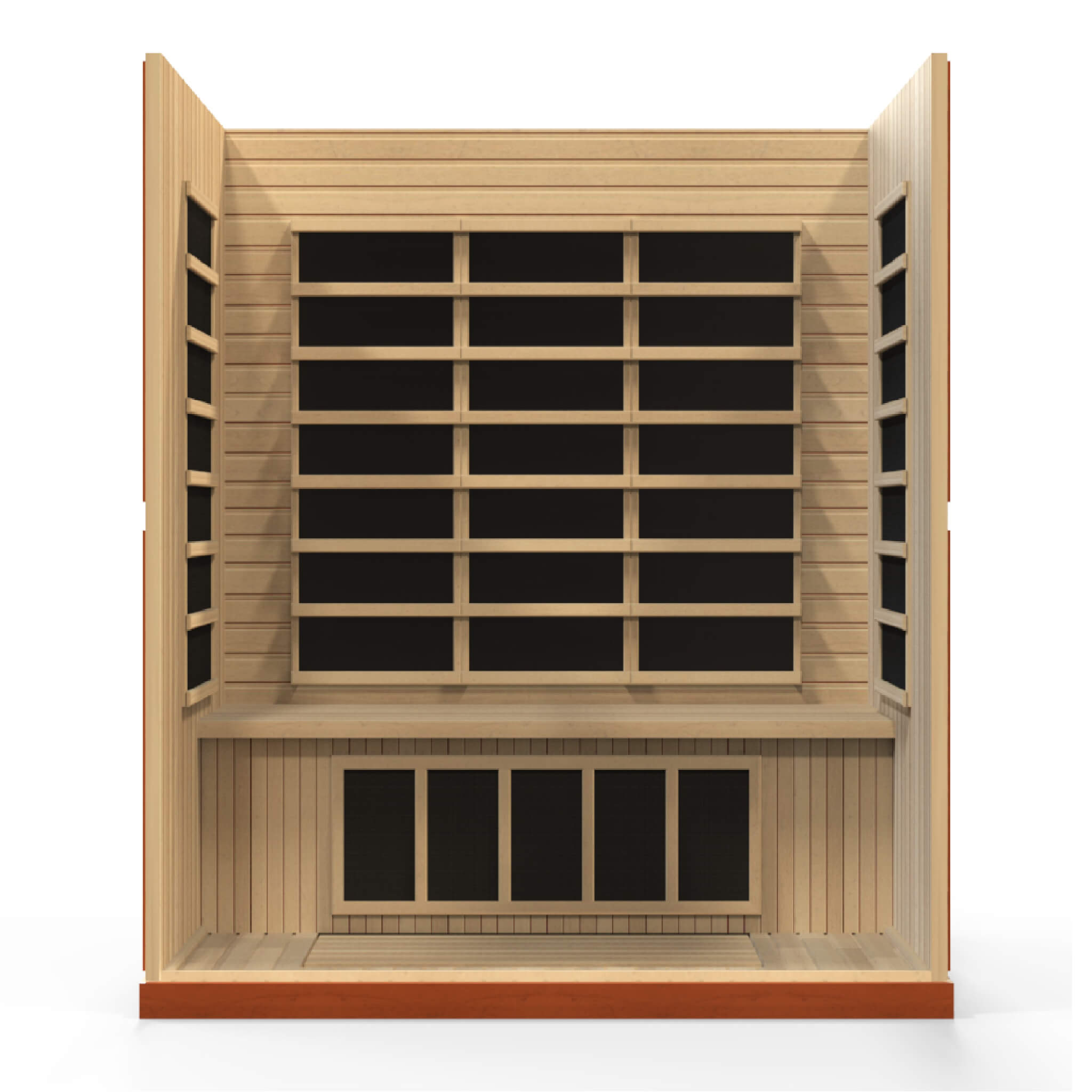 Dynamic Bergamo 4 Person Low EMF Far Infrared Sauna DYN-6440-01 interior view of back and side wall infrared heating panels