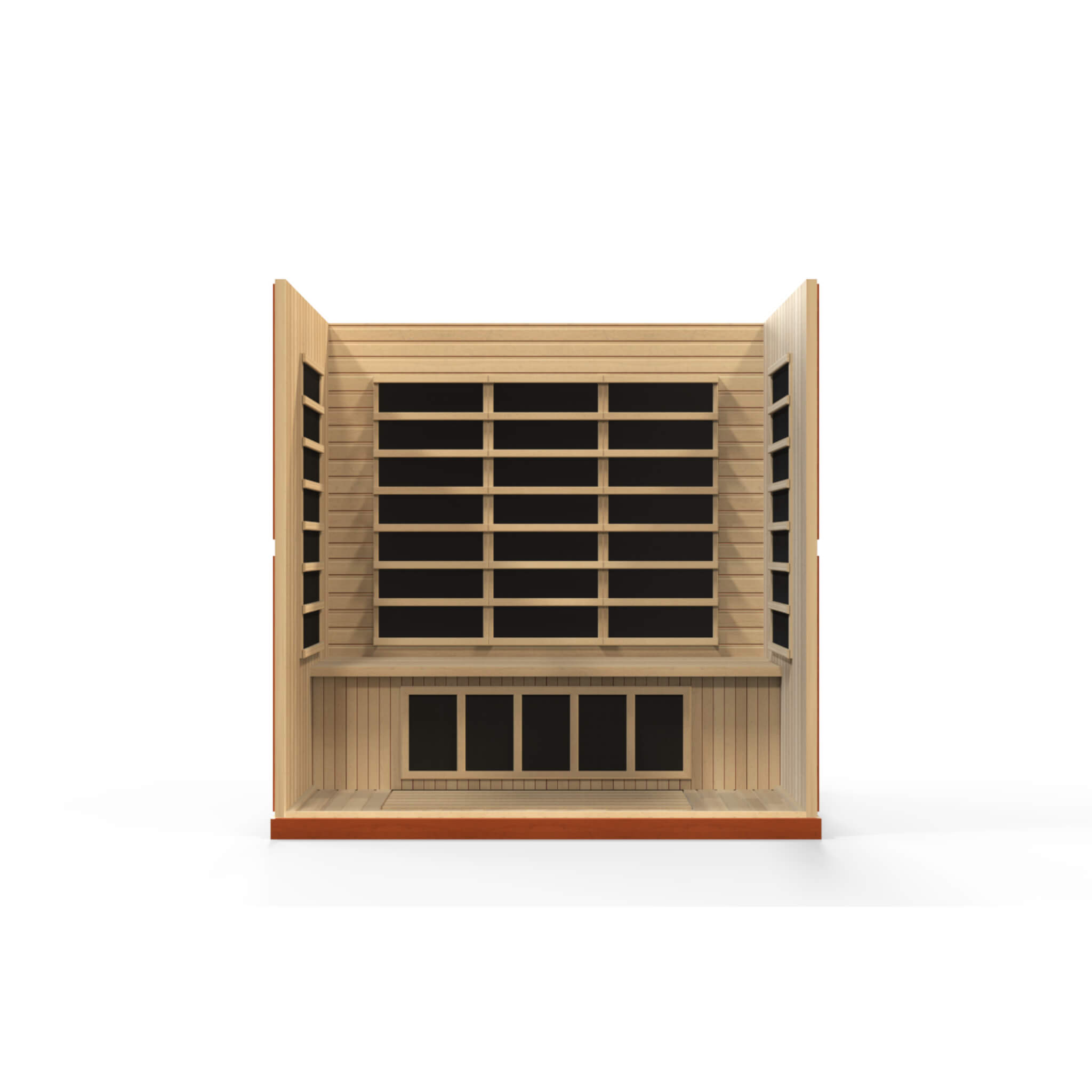 Rear interior view showing the Ultra Low EMF heating panels inside the Dynamic Bergamo DYN-6440-01 Elite sauna