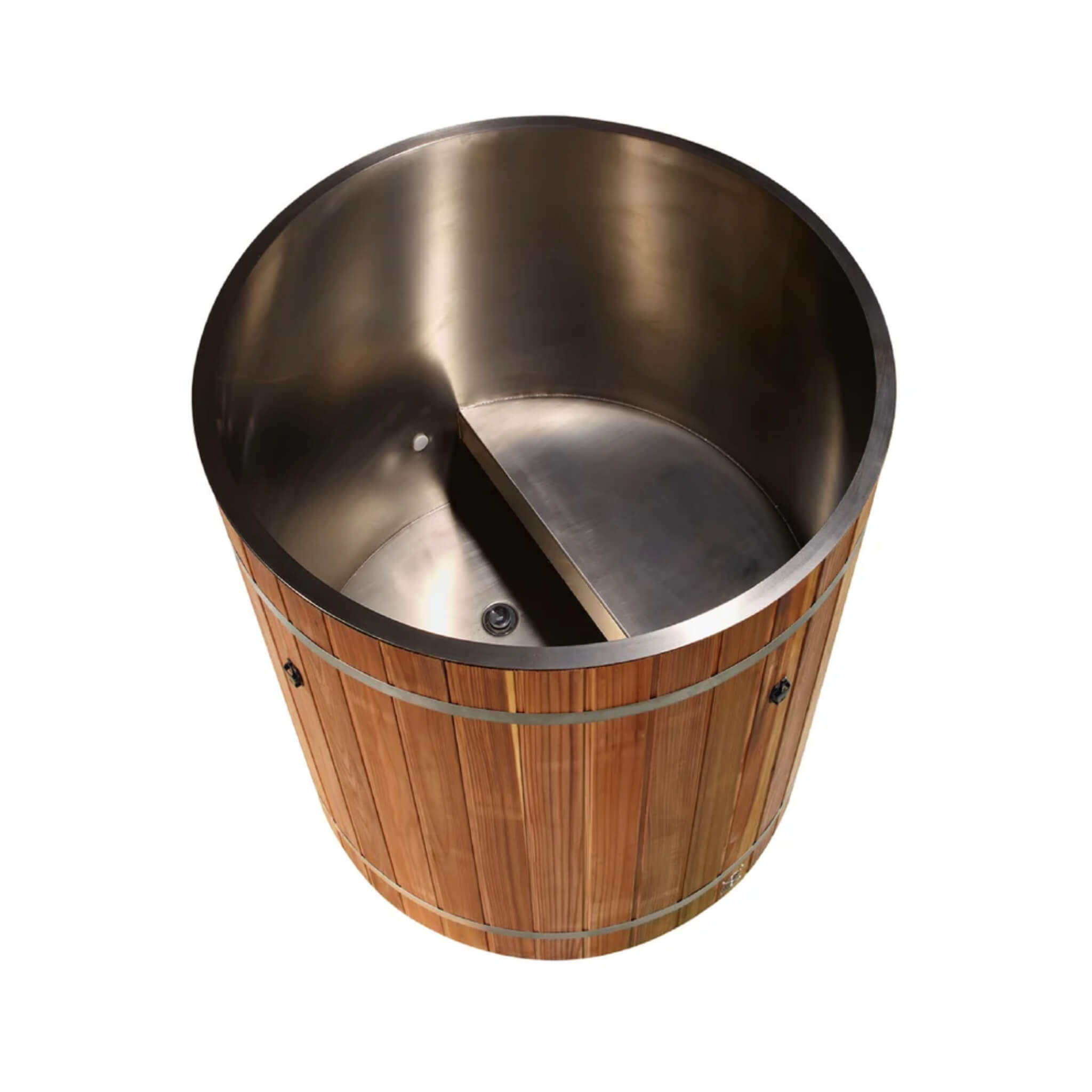 Dynamic Cold Therapy Barrel 304 Stainless Steel Cold Plunge showing stainless steel interior