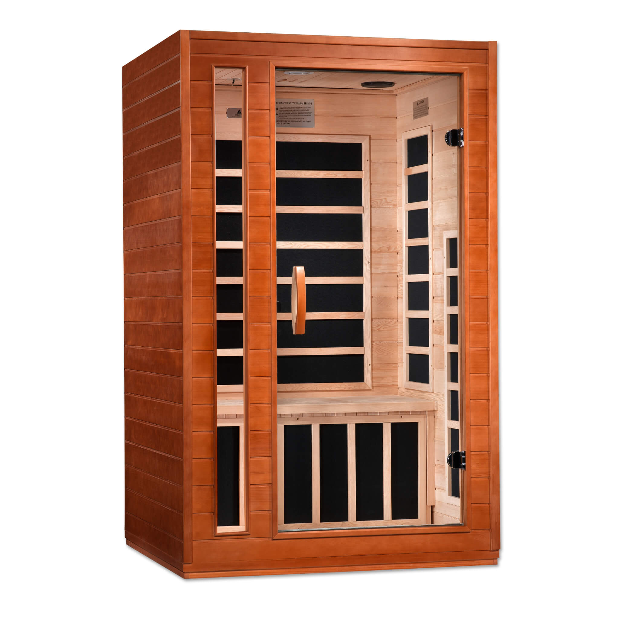 Dynamic Cordoba 2 Person Ultra Low EMF Far Infrared Sauna DYN-6203-01 Elite angled interior view showing infrared heating panels