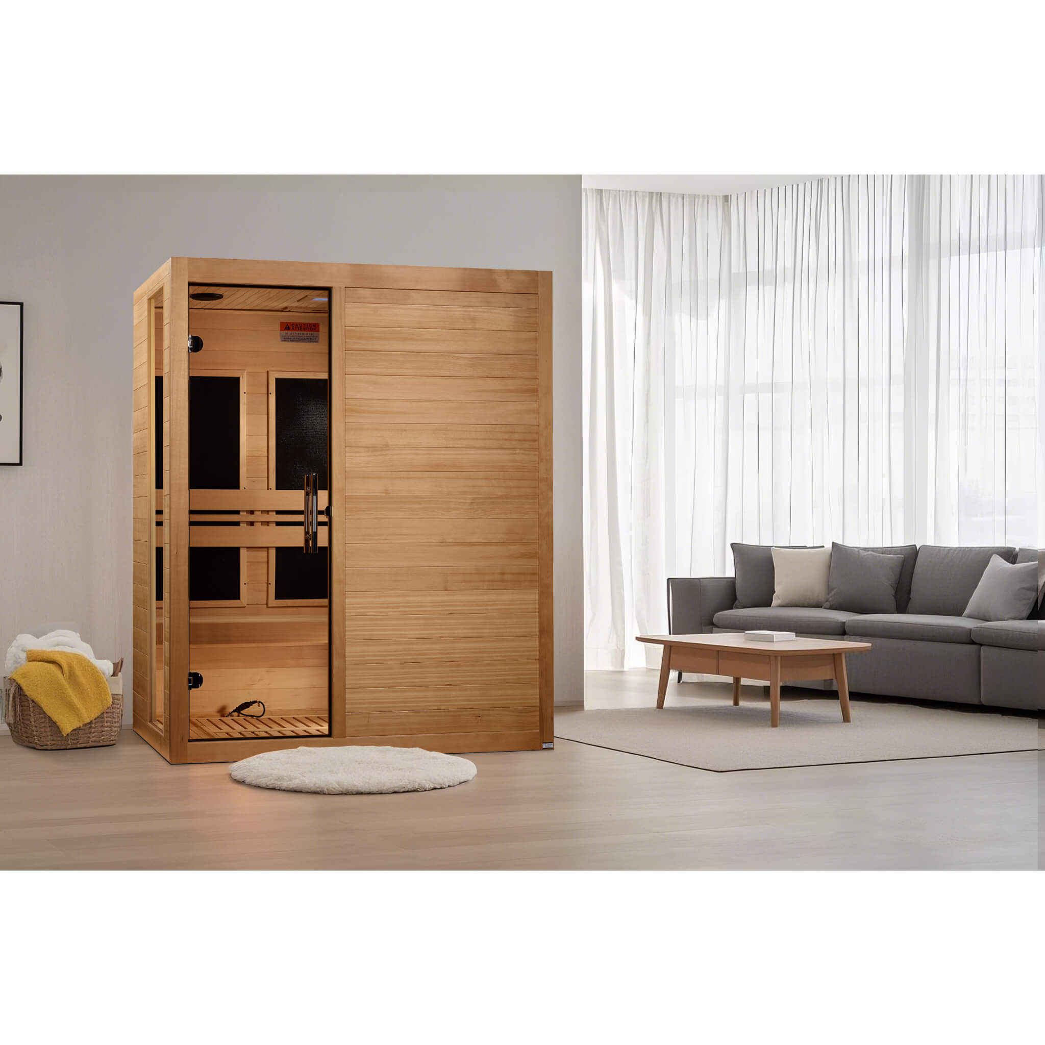 Dynamic Toscana 3 Person Ultra Low EMF FAR Infrared Sauna (DYN-6315-05 Elite) installed in a modern living room
