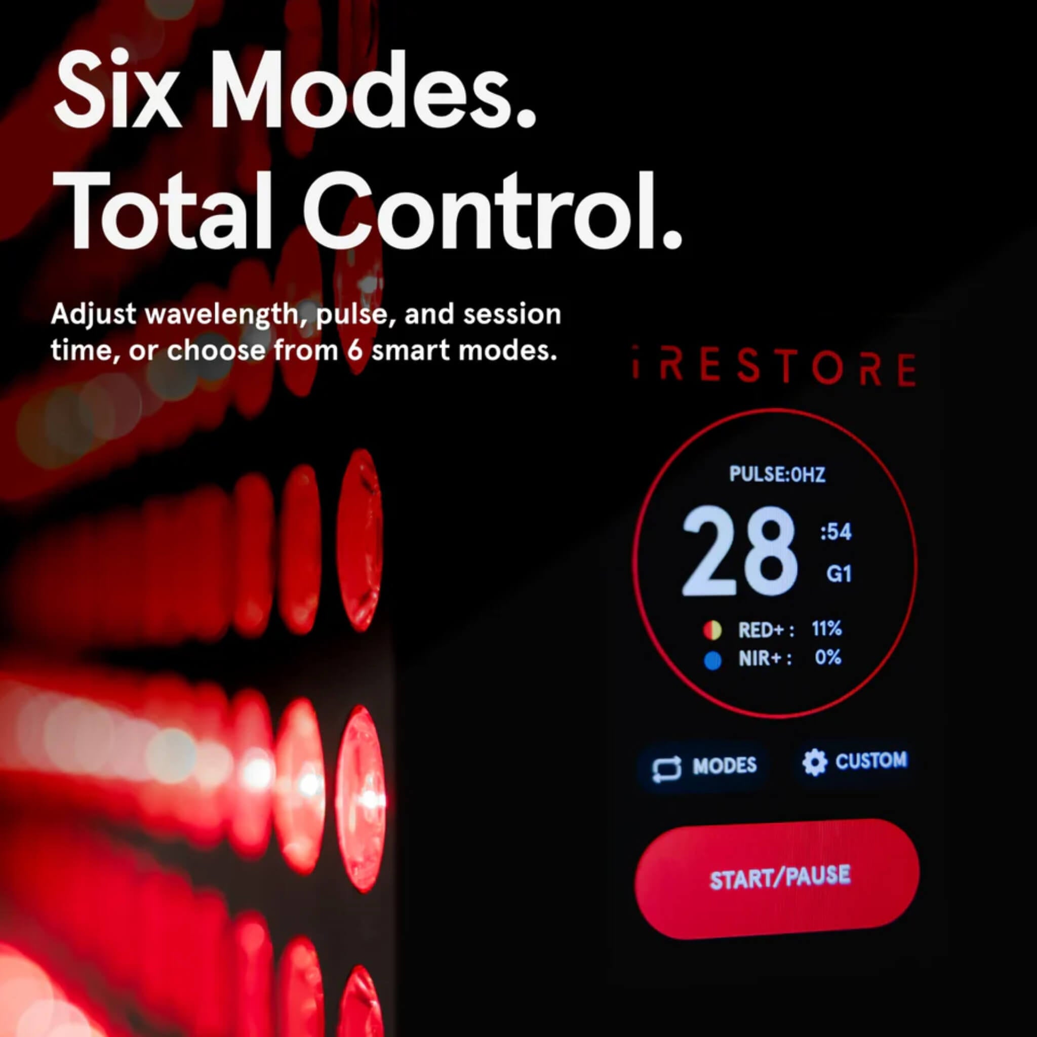 iRESTORE Apex Pro 1500 touchscreen showing six smart modes