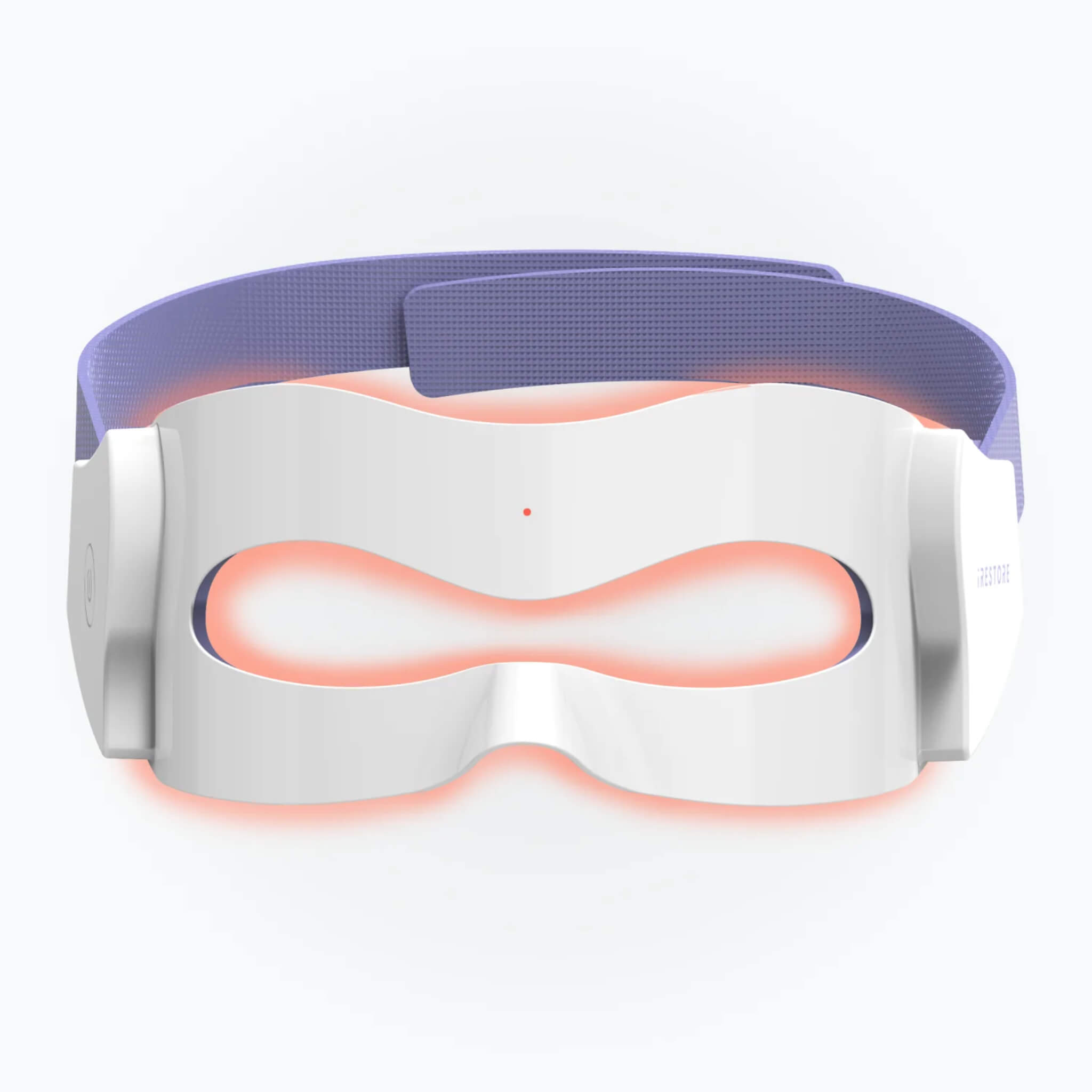 iRESTORE Illumina Eye Mask front view showing red LED light illuminated