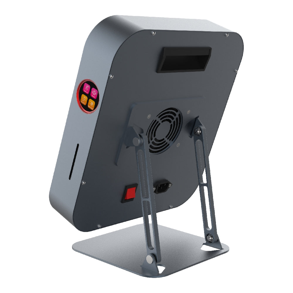 RLT Home Total Spectrum MINI Red Light Therapy Device rear angle view showing the back panel and stand