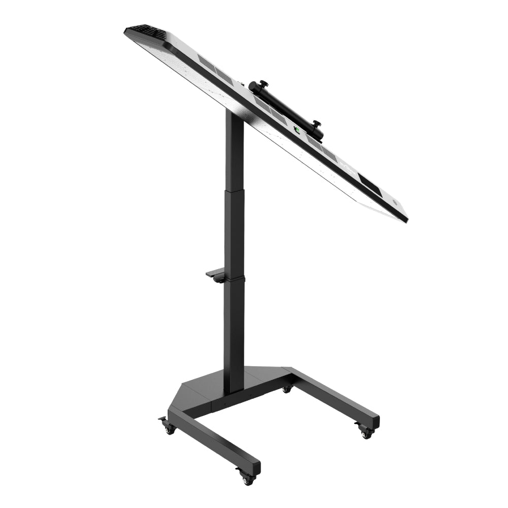 RLT Home Total Spectrum ULTRA Red Light Therapy Device tilted at an angle on its electric stand