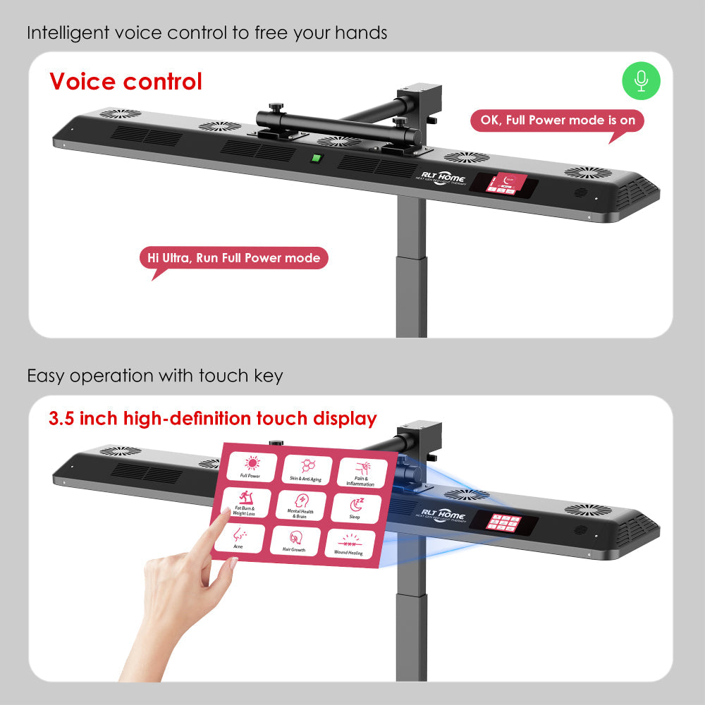 RLT Home Total Spectrum ULTRA Red Light Therapy Device voice control and touch screen controls