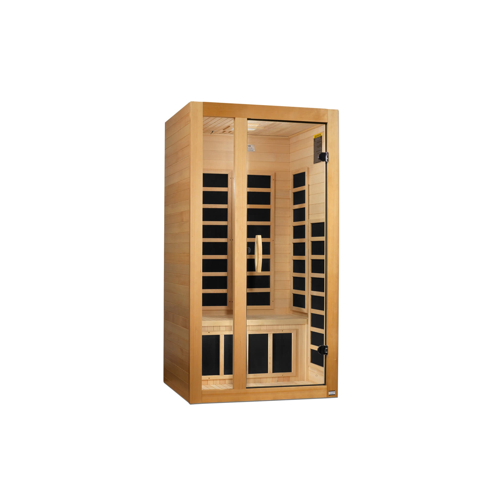 Dynamic Gracia infrared sauna angled exterior view Canadian Hemlock wood