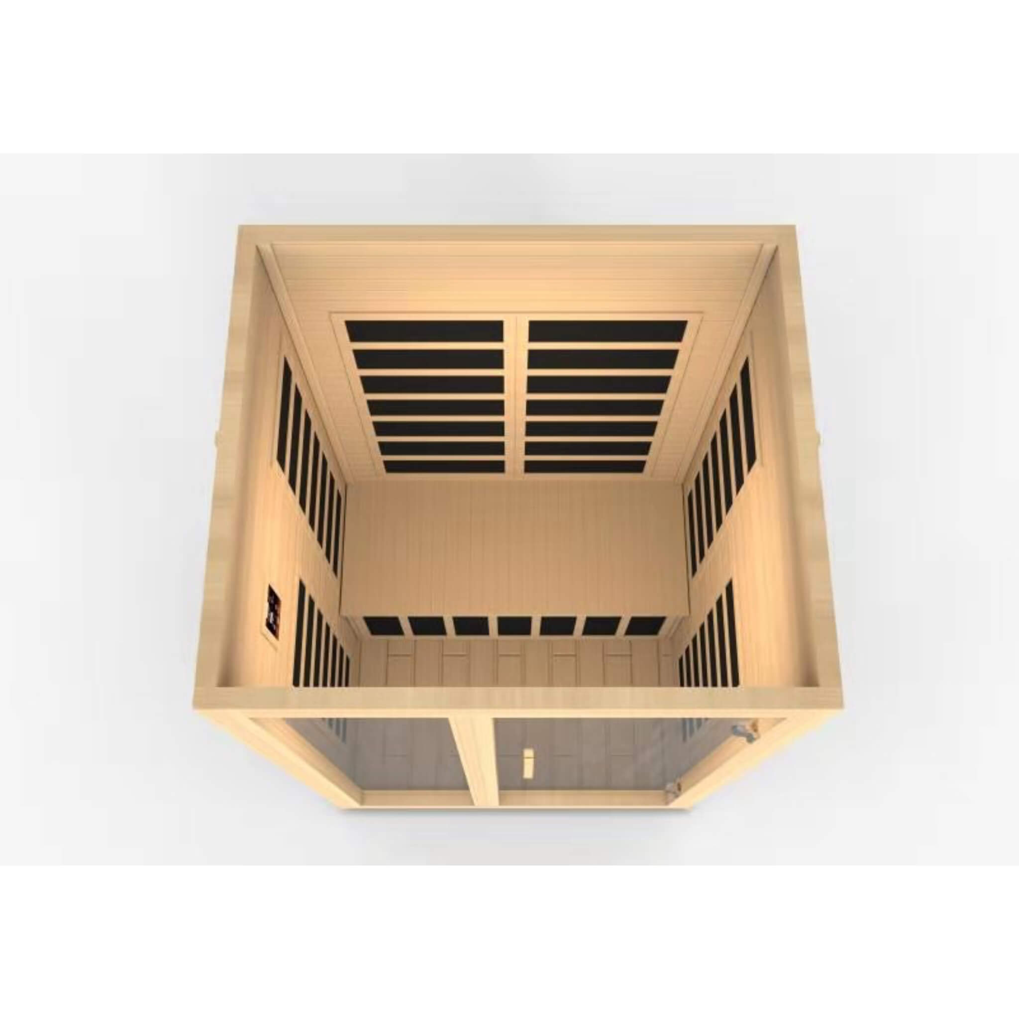 Dynamic Santiago infrared sauna interior top view showing ceiling carbon heating panels and layout