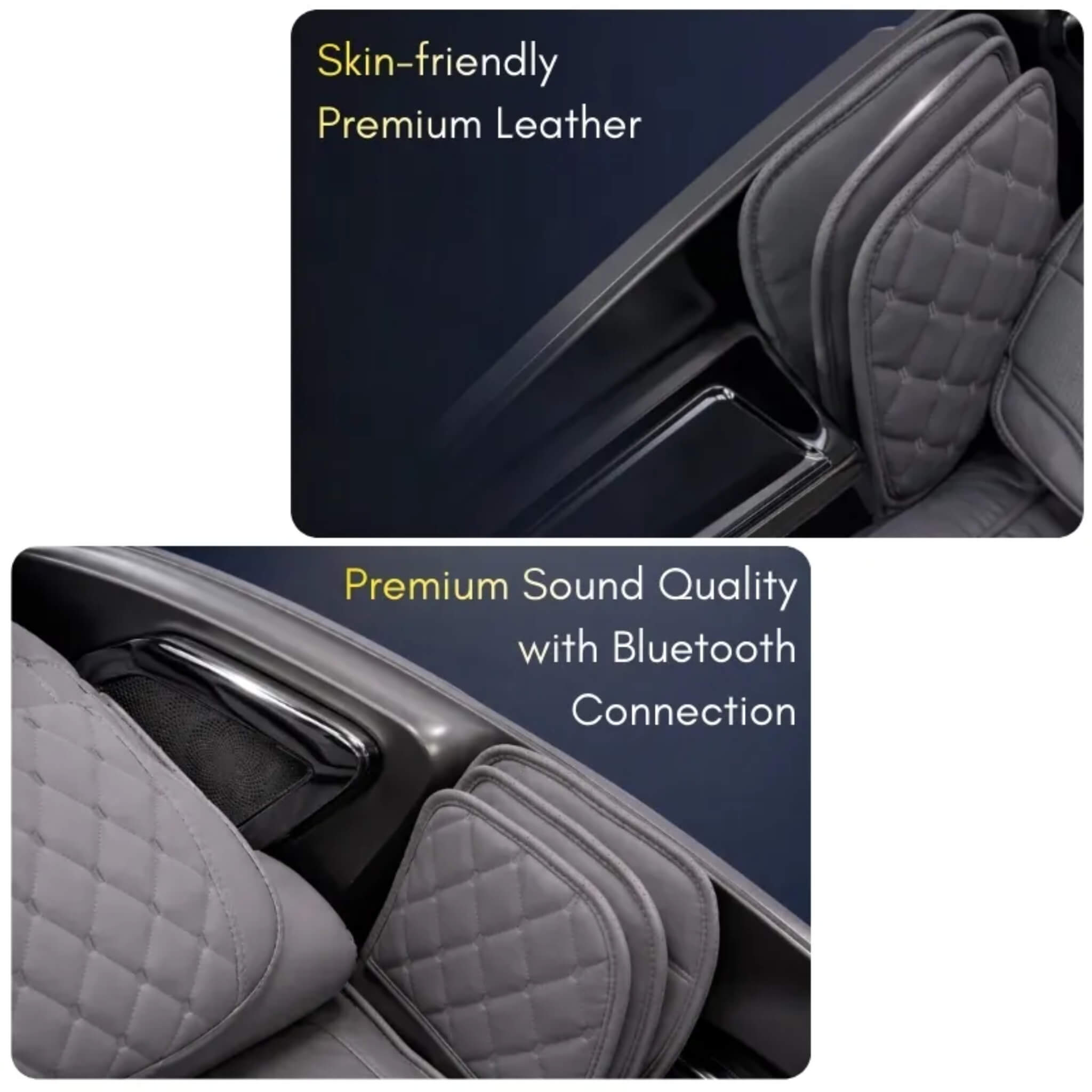 DR.BOSS FJ-9000 massage chair skin-friendly premium leather upholstery and built-in Bluetooth speaker detail