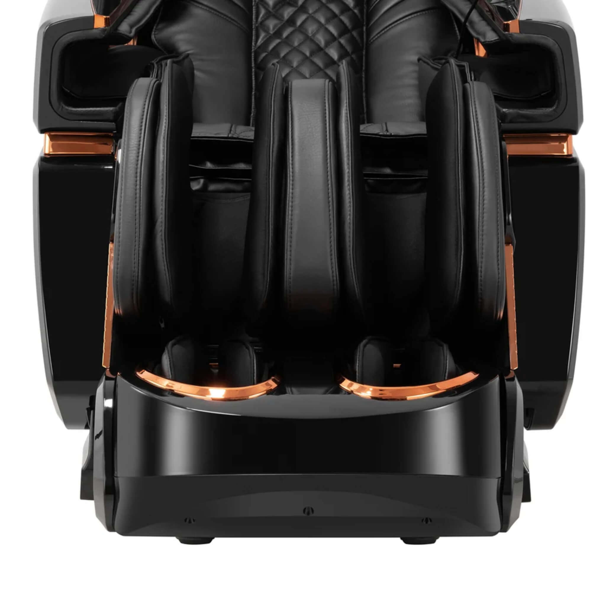 Close-up of the Dr. Fuji FJ-8500 Plus foot and calf massage system with full leg air compression and reflexology rollers.