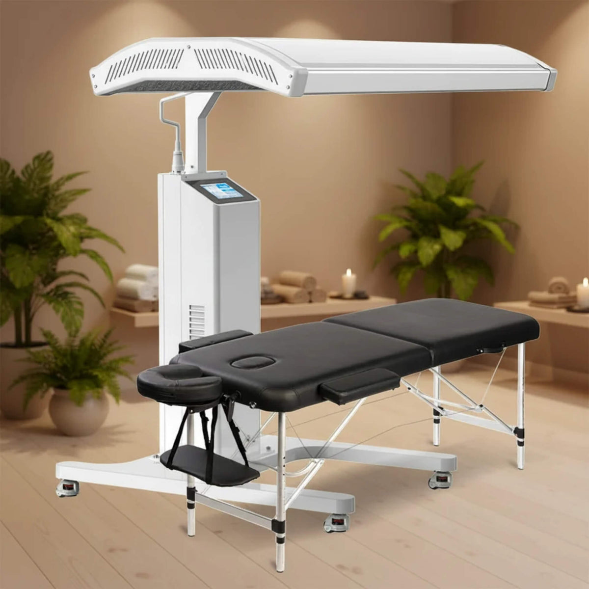 Dr.Fuji ProLux 1500 red light therapy panel positioned over a treatment table
