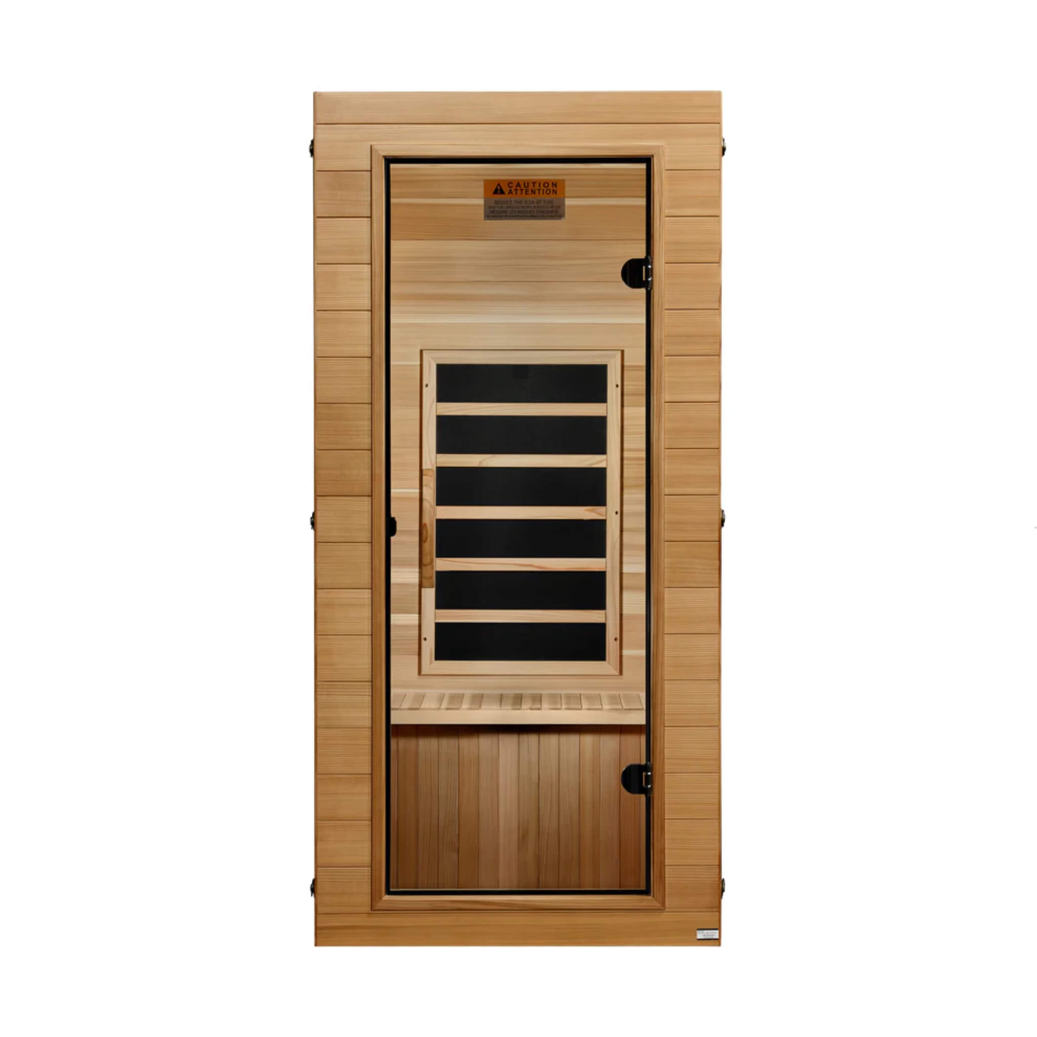 Dynamic DYN-1201-01 Elite 1-Person Compact Ultra Low EMF FAR Infrared Sauna, front view with door open showing interior