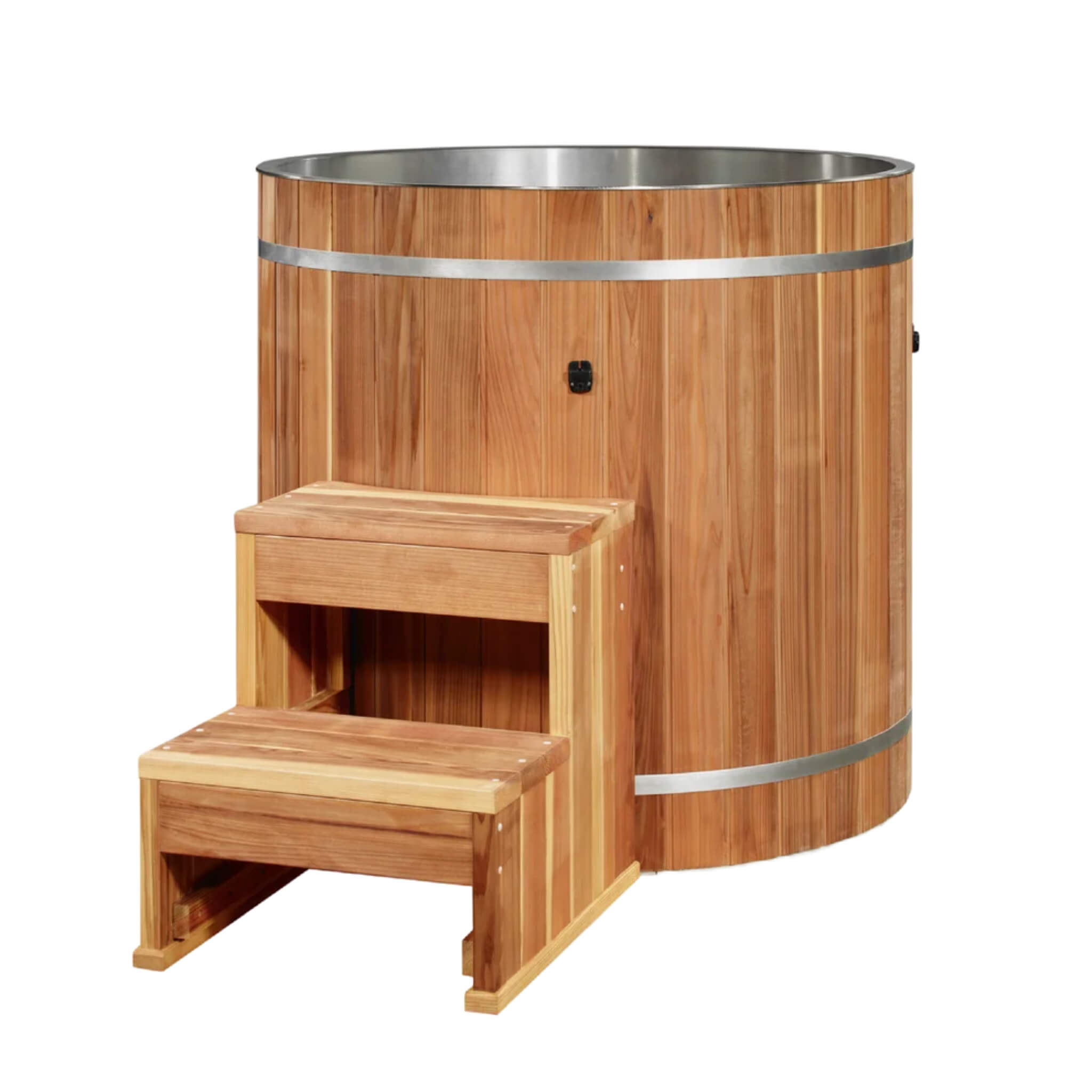 Dynamic Cold Therapy Barrel 304 Stainless Steel Cold Plunge with included cedar step