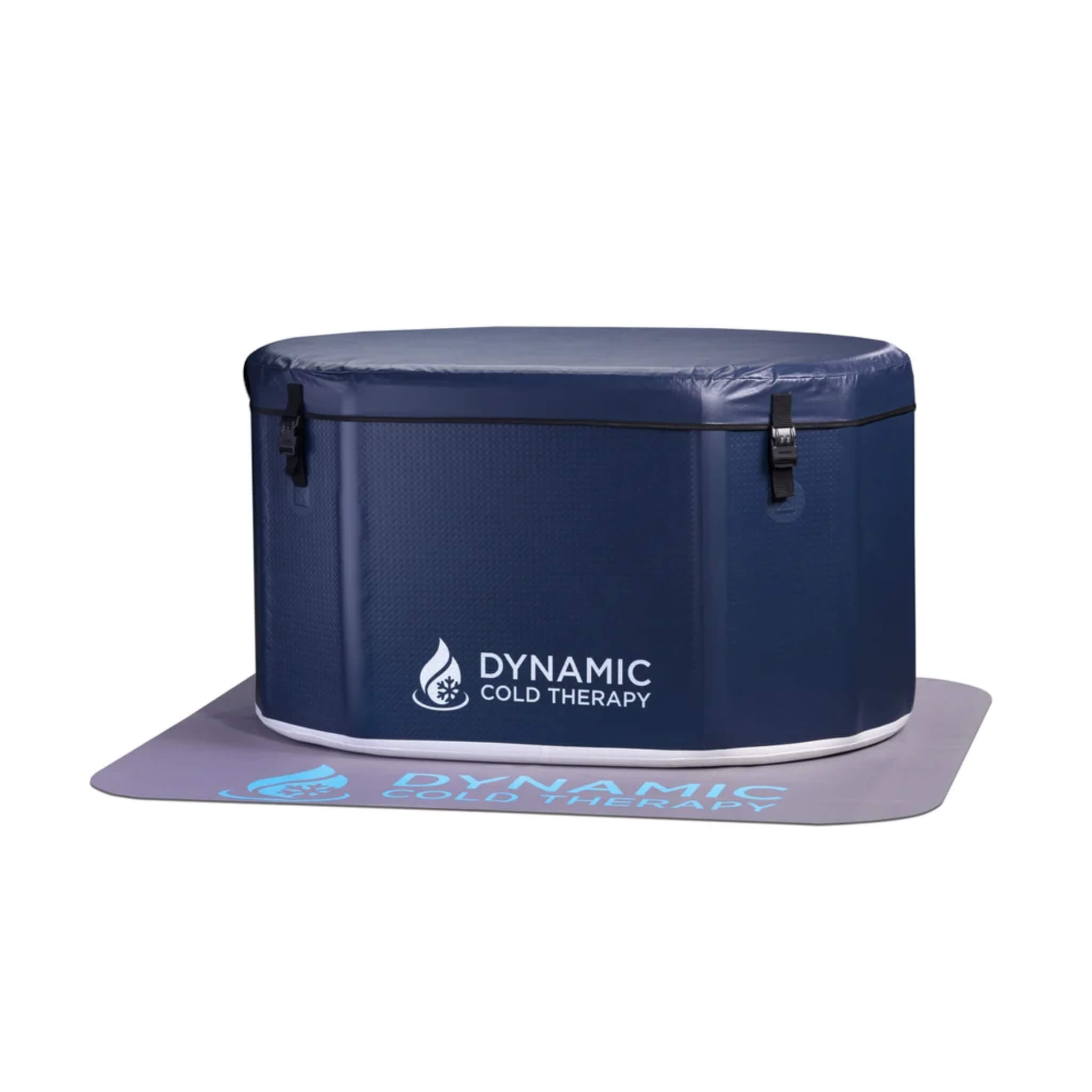 Dynamic Cold Therapy Inflatable Oval Cold Plunge angled view showing oval shape and locking straps