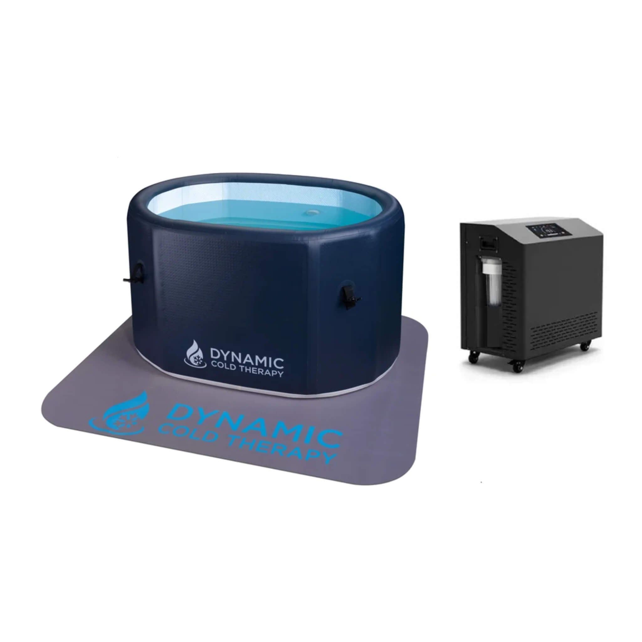 Dynamic Cold Therapy Inflatable Oval Cold Plunge shown with optional chiller, sold separately