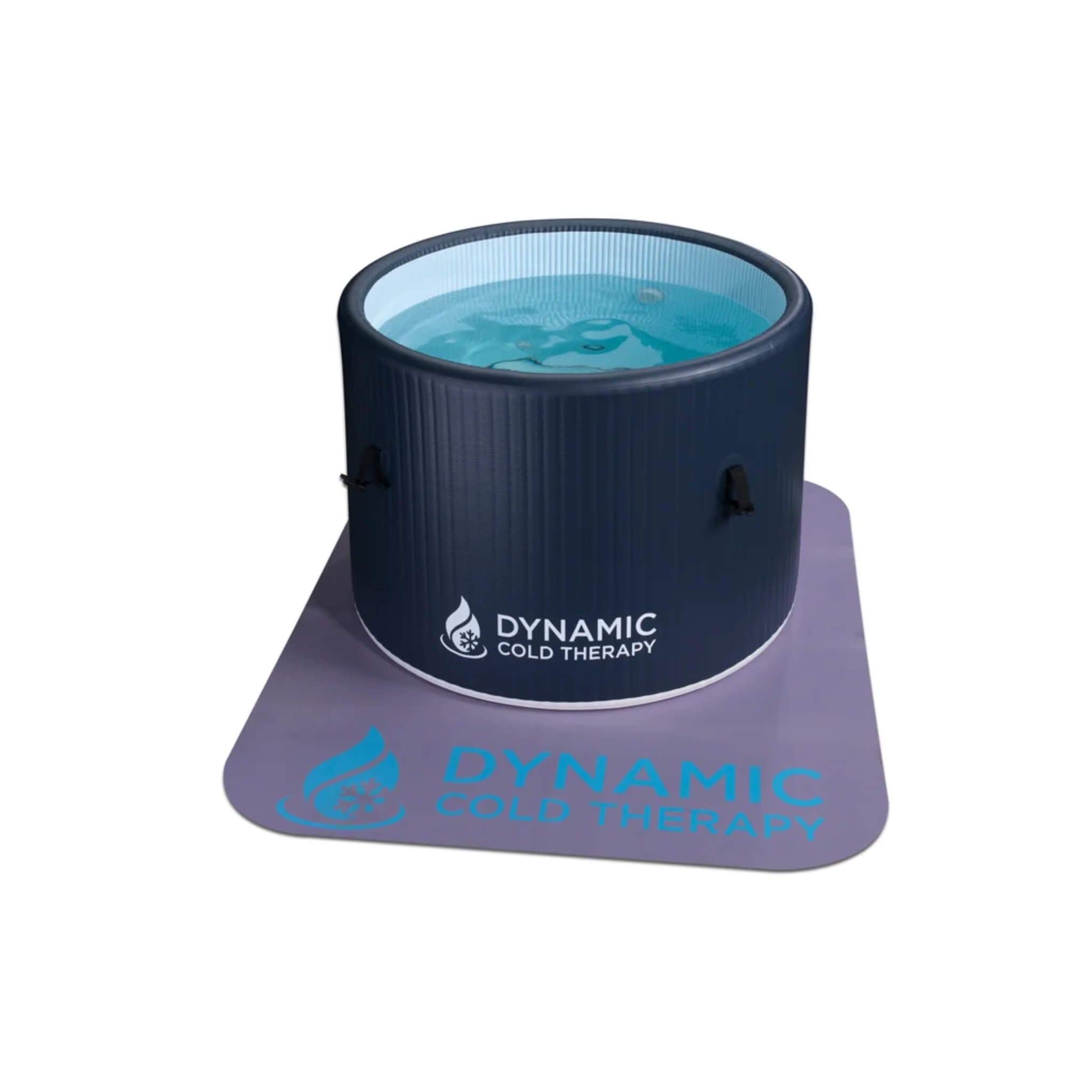 Dynamic Cold Therapy Inflatable Round Cold Plunge filled with water on included floor mat