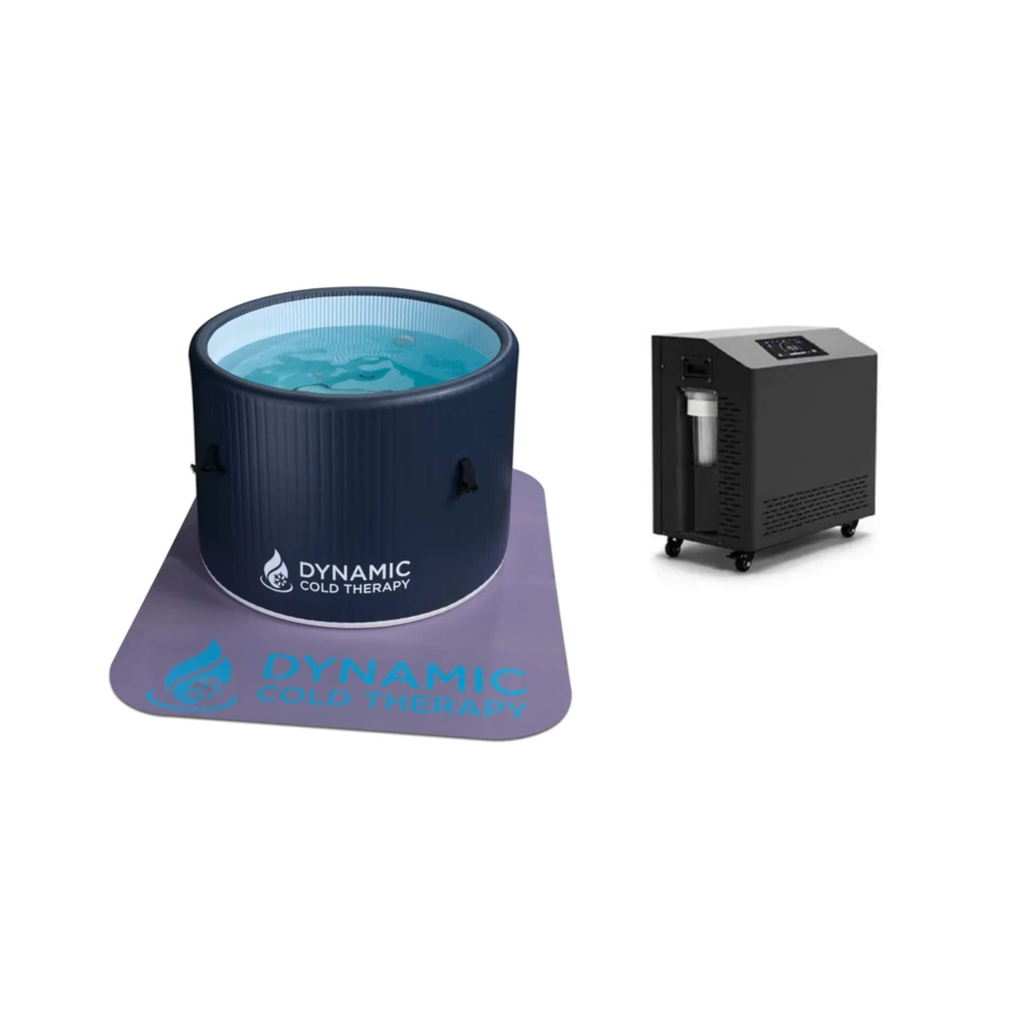 Dynamic Cold Therapy Inflatable Round Cold Plunge shown with optional chiller, sold separately