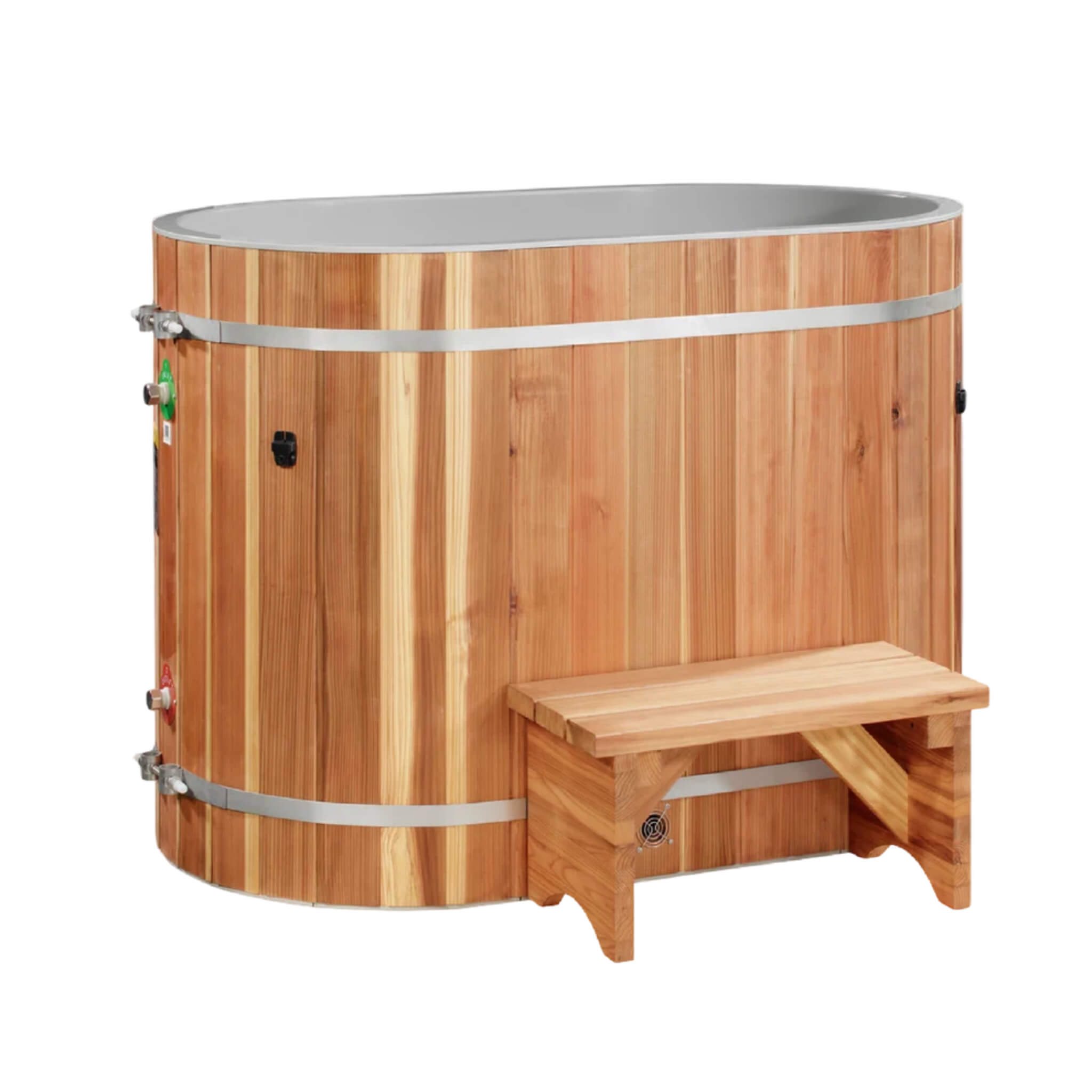 DCT Oval Barrel Tub Pacific Cedar Cold Plunge with included cedar step