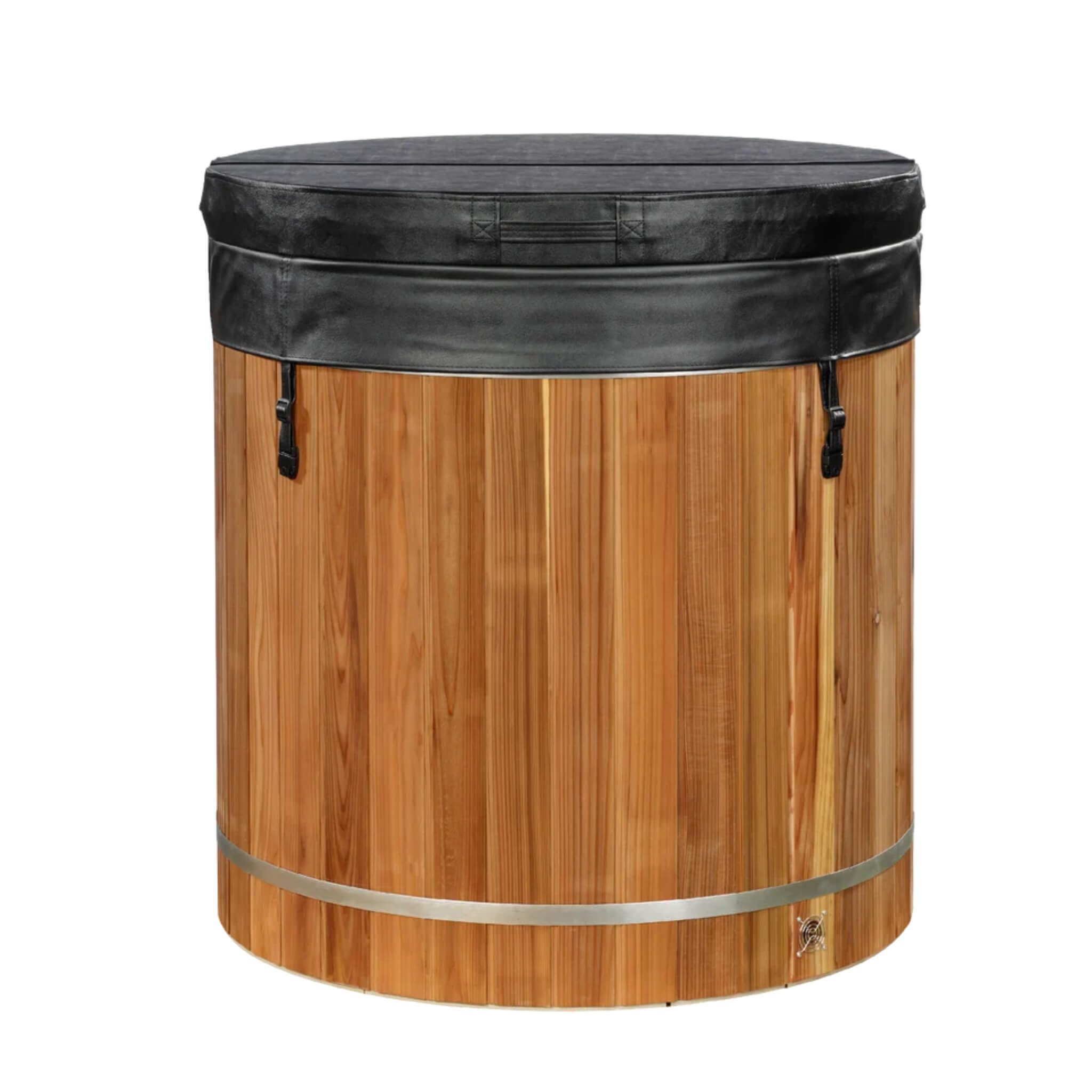 Dynamic Cold Therapy PVC Barrel Cold Plunge with custom cover closed