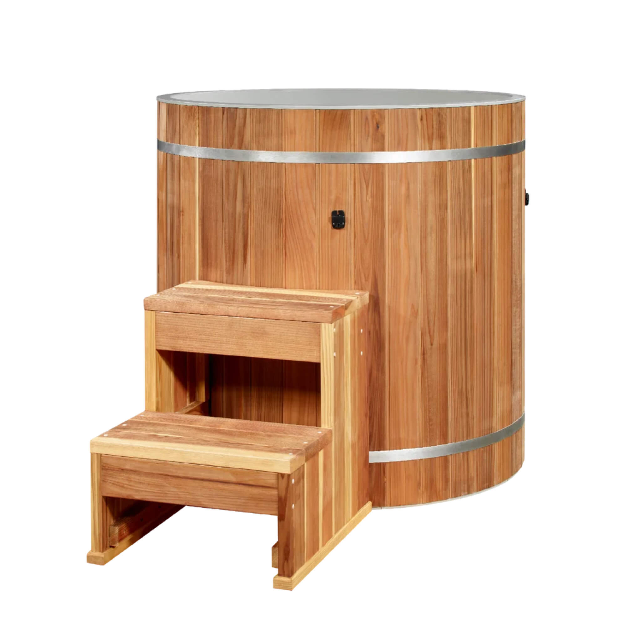 Dynamic Cold Therapy PVC Barrel Cold Plunge with included cedar step
