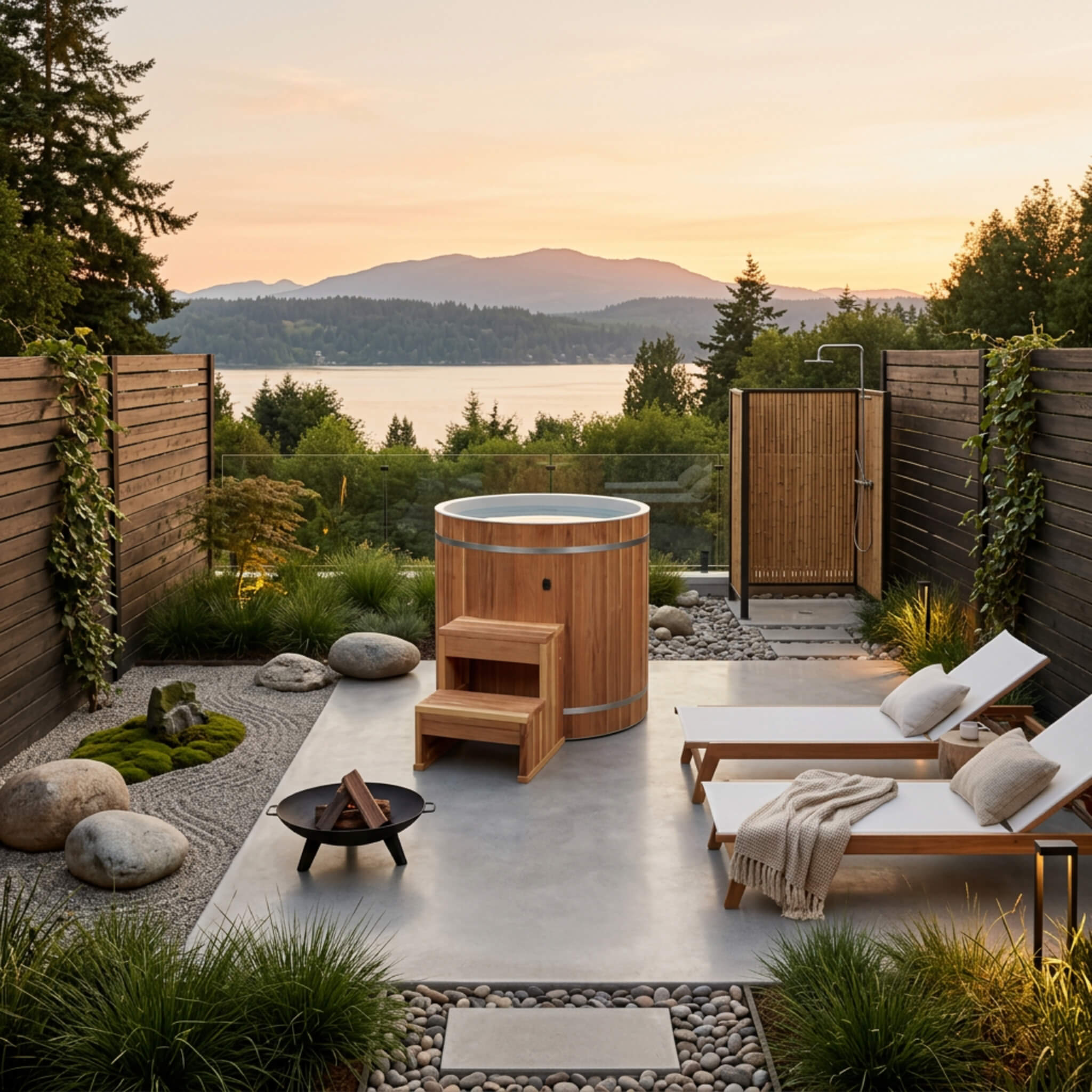 Dynamic Cold Therapy PVC Barrel Cold Plunge in an outdoor wellness patio setting