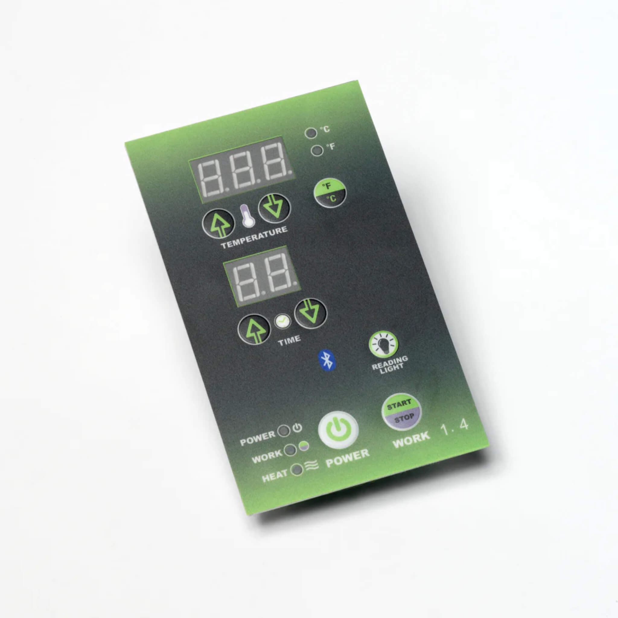 Digital control panel for the Dynamic Cordoba DYN-6203-02 FS Full Spectrum infrared sauna with temperature, timer, Bluetooth, and lighting controls