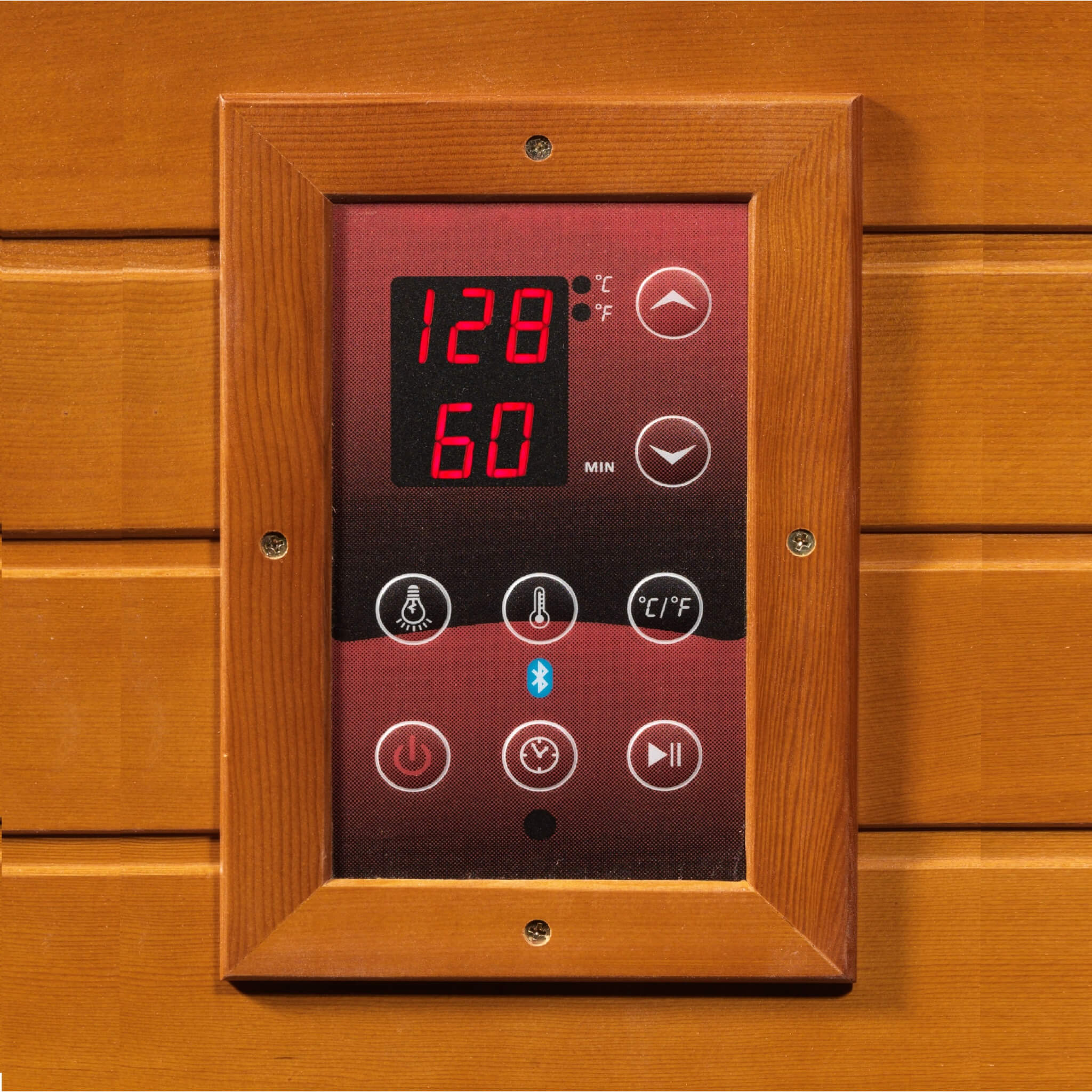 Close-up of the Dynamic Heming's interior control panel showing temperature, timer, and Bluetooth controls