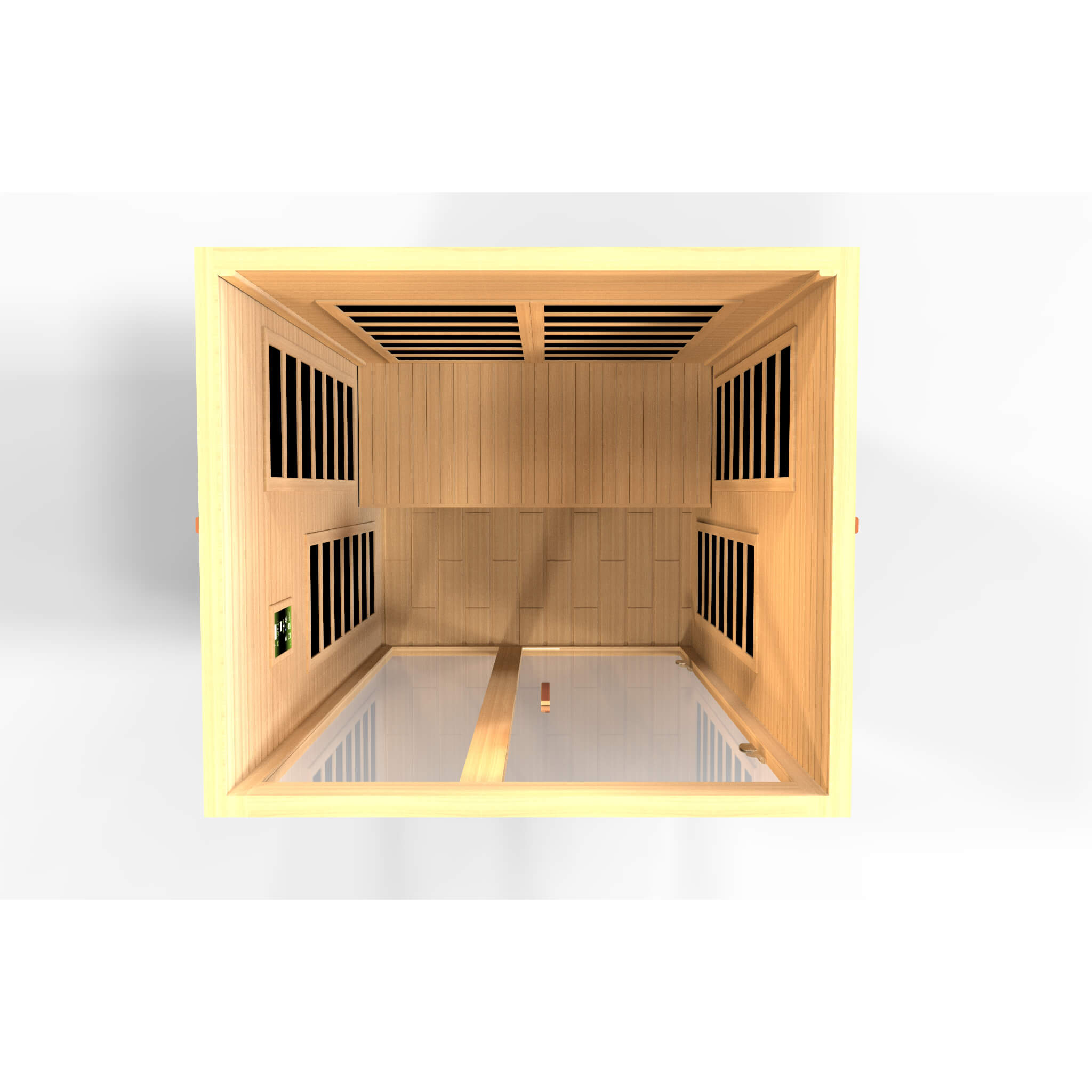 Overhead view showing heater layout inside the Dynamic Santiago Elite sauna