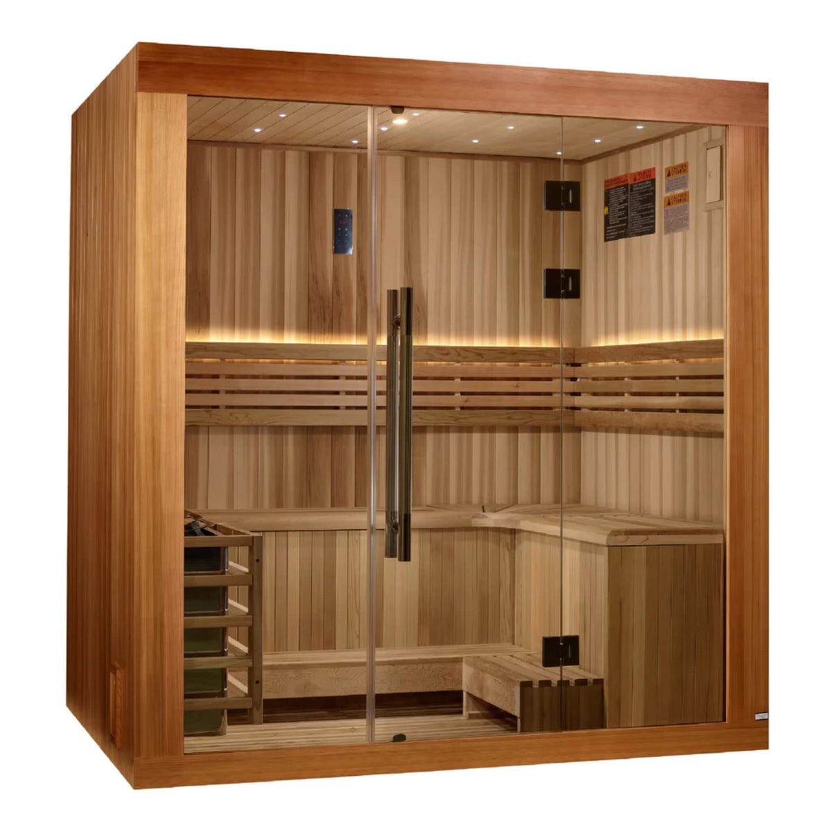 Golden Designs Copenhagen GDI-7389-02 traditional sauna, angled exterior view showing the cedar cabin construction