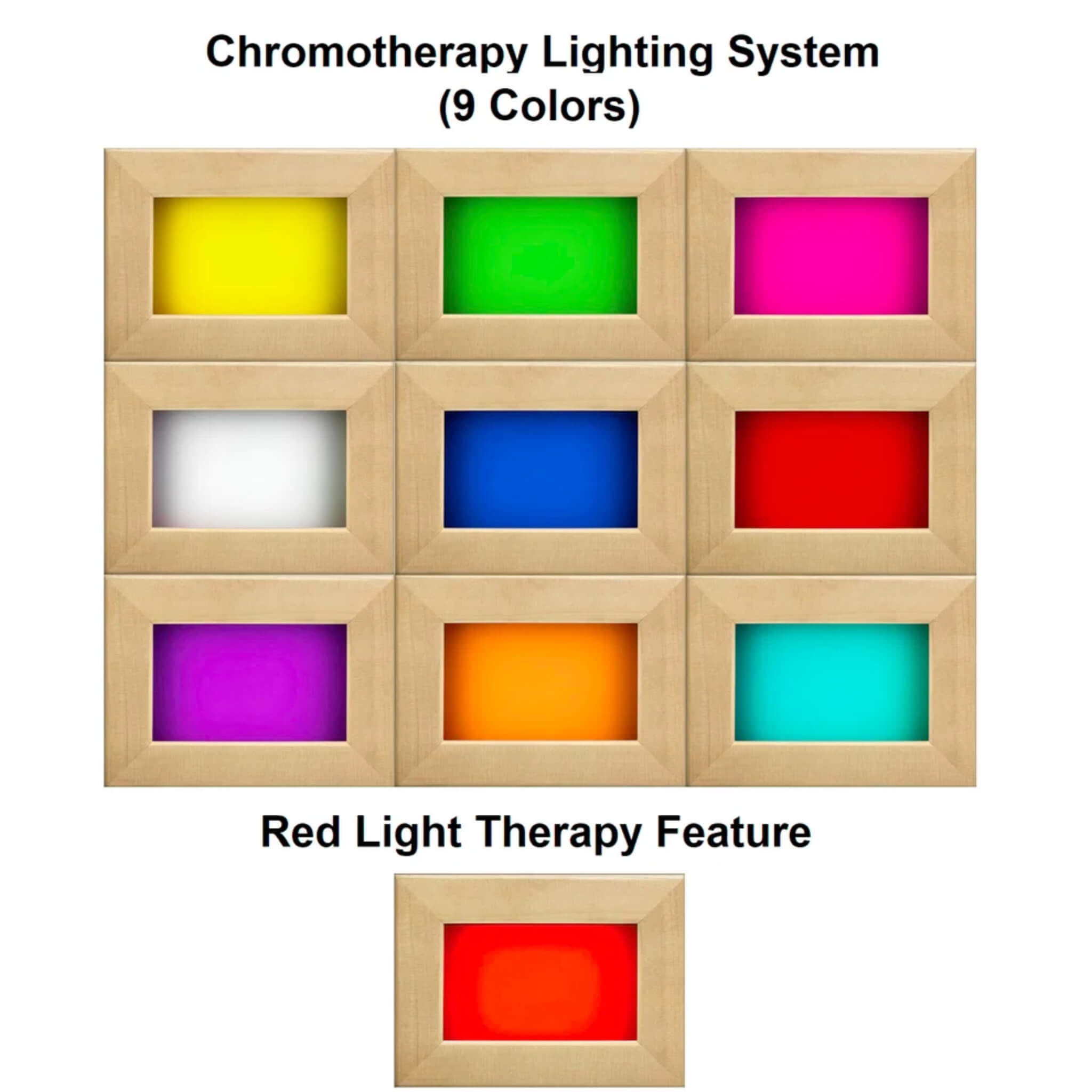 9-color chromotherapy lighting system with red light therapy setting on the Golden Designs Hanko traditional sauna