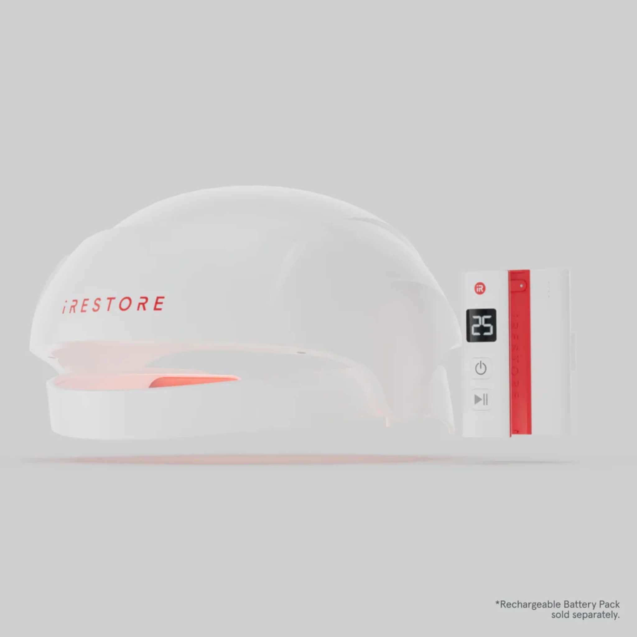 iRESTORE Essential laser hair growth cap with controller and battery pack, side view