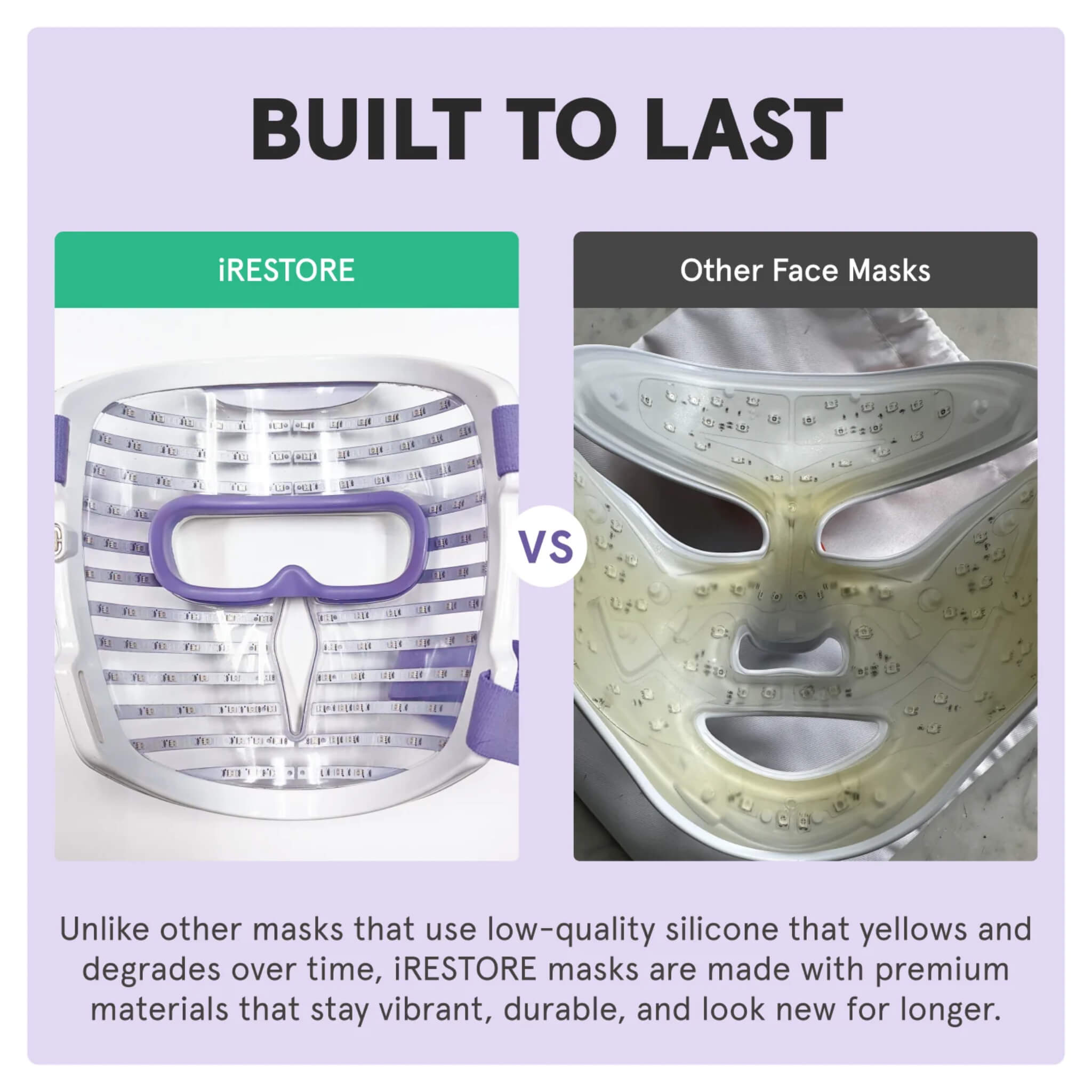 iRESTORE Illumina face mask build quality compared to other face masks that yellow and degrade over time