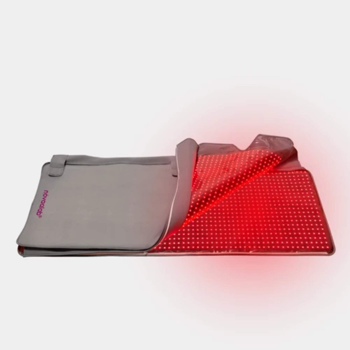 NovaaLab Novaa Recovery Pod red light therapy blanket half open with its red LEDs lit