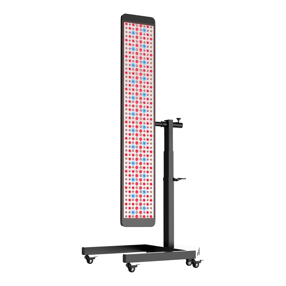 RLT Home Total Spectrum ULTRA Red Light Therapy Device front view standing vertical on its electric stand