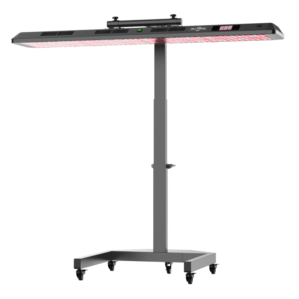 RLT Home Total Spectrum ULTRA Red Light Therapy Device front view set horizontal on its electric stand